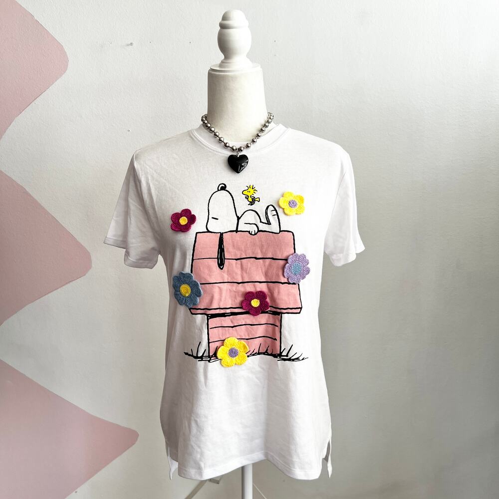 Peanuts‎ Snoopy 3D Flower Graphic T Shirt Vintage Y2K Retro Nostalgia XS